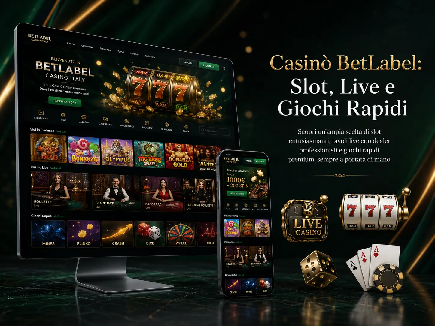 Catalogo giochi: slot, live casino e scommesse
